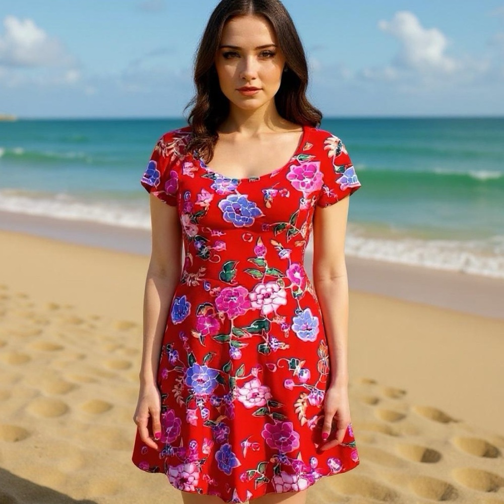Derek Heart Red Floral Bodycon Mini Dress